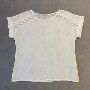 Bellambia Italy White Linen Shirt Small Crochet Lace Trim Boho Summer Lagenlook